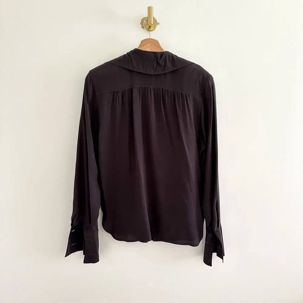 Vintage Laurèl of West Germany Silk Long Sleeve Button Up Shirt Black 36 - Picture 2 of 7